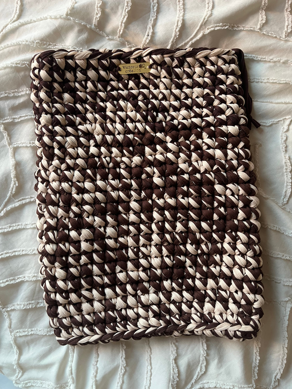 Pochette ordinateur marron et beige