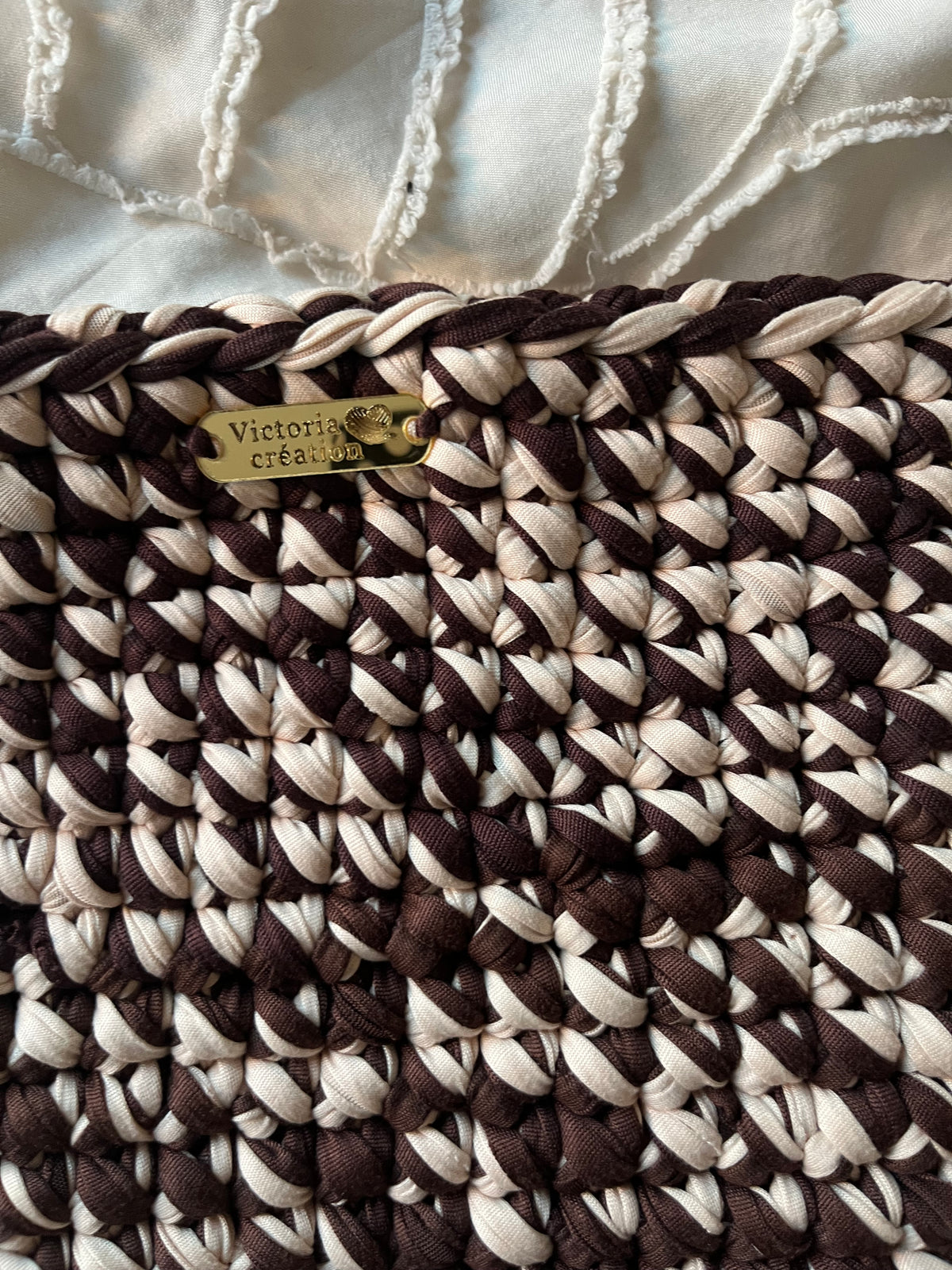 Pochette ordinateur marron et beige