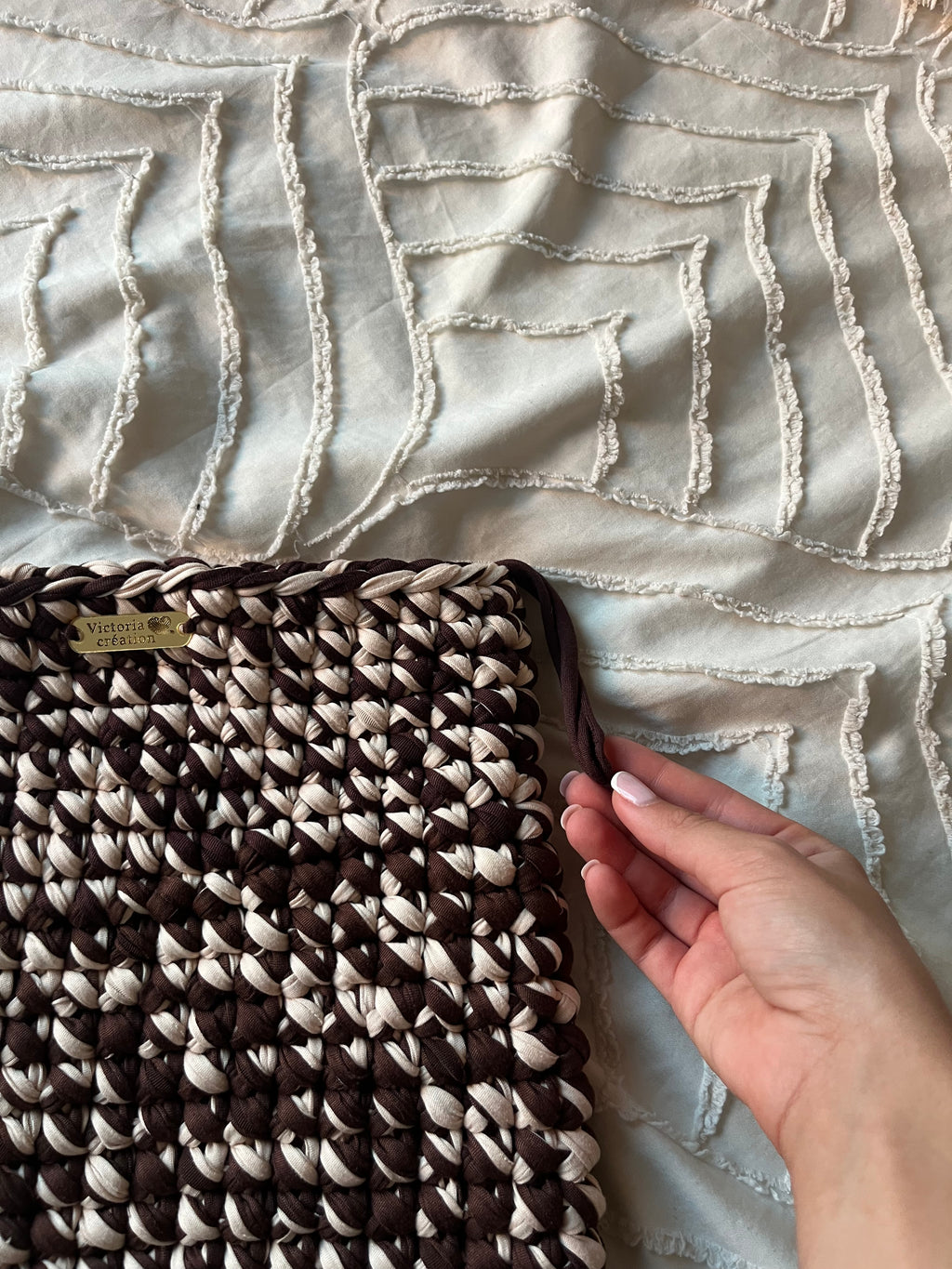 Pochette ordinateur marron et beige
