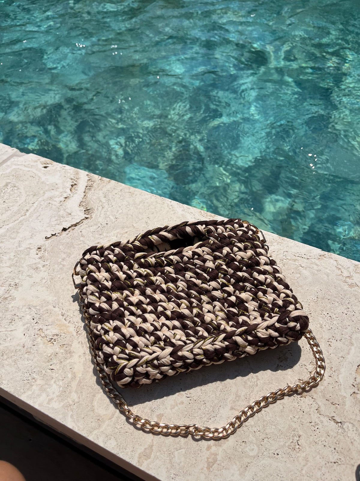 Sac bandoulière, Dolce Vita, marron et beige doré ￼
