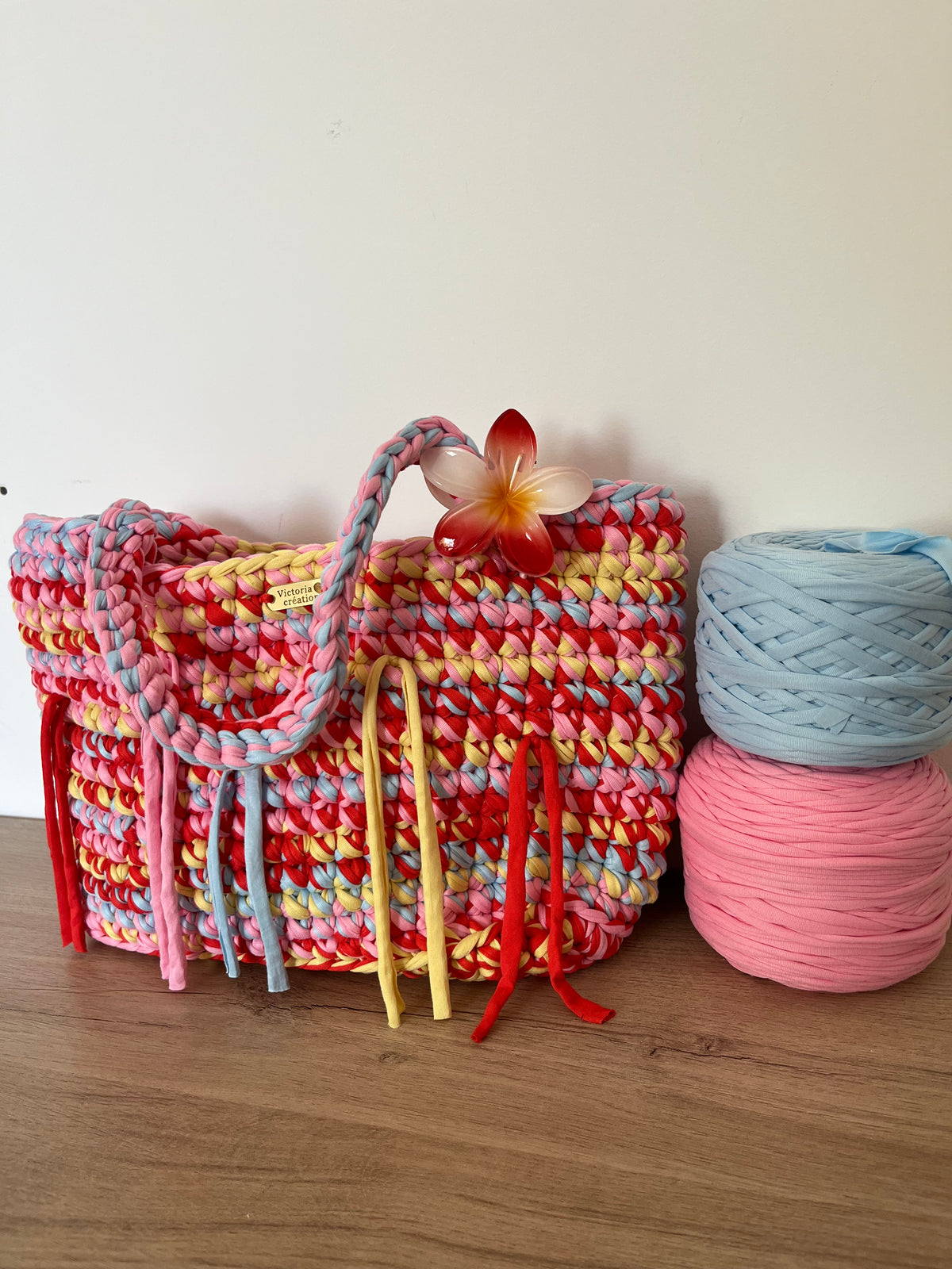 Sac Cabas Solène en Rose, Orange, Jaune & Bleu
