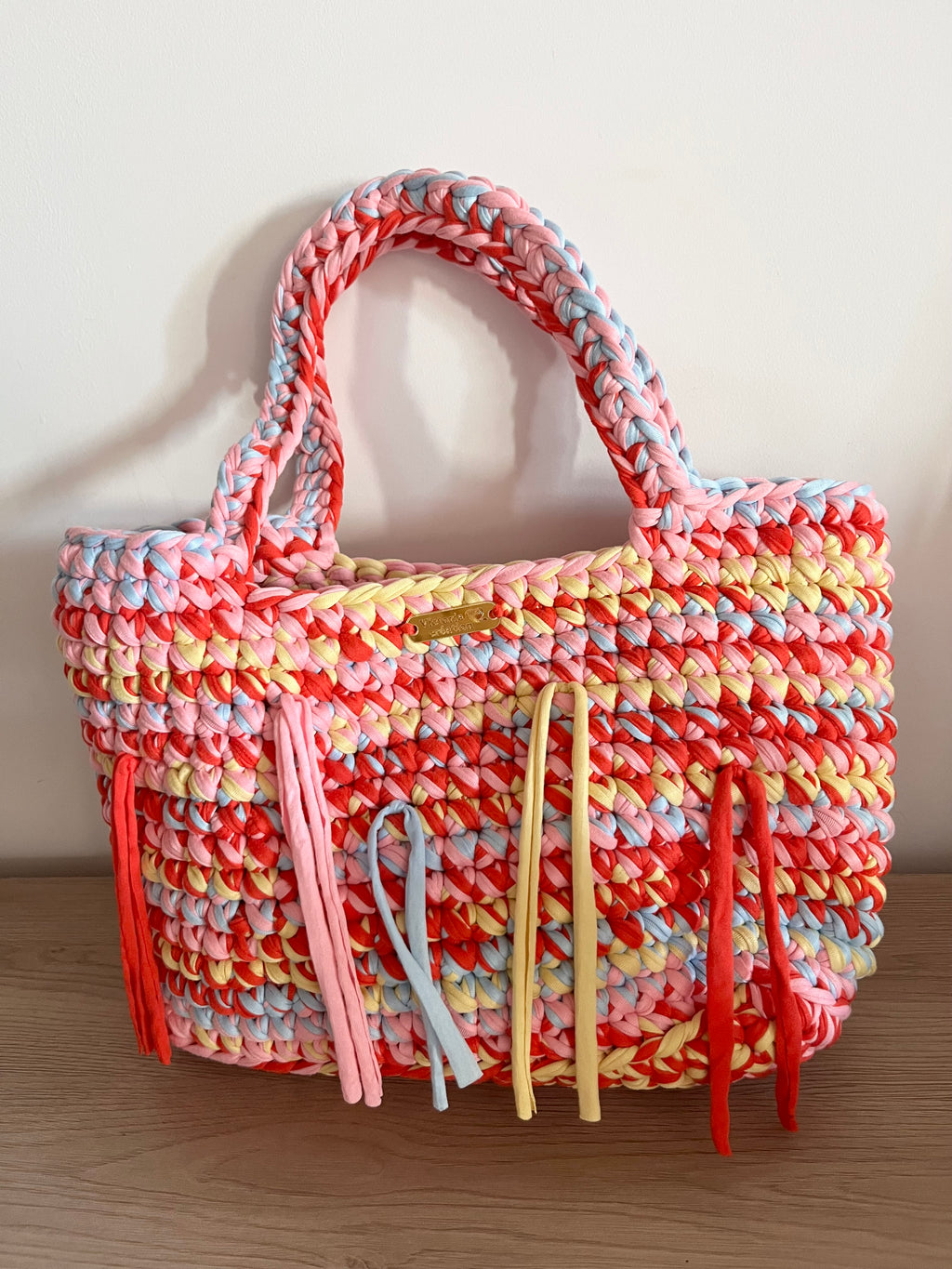 Sac Cabas Solène en Rose, Orange, Jaune & Bleu
