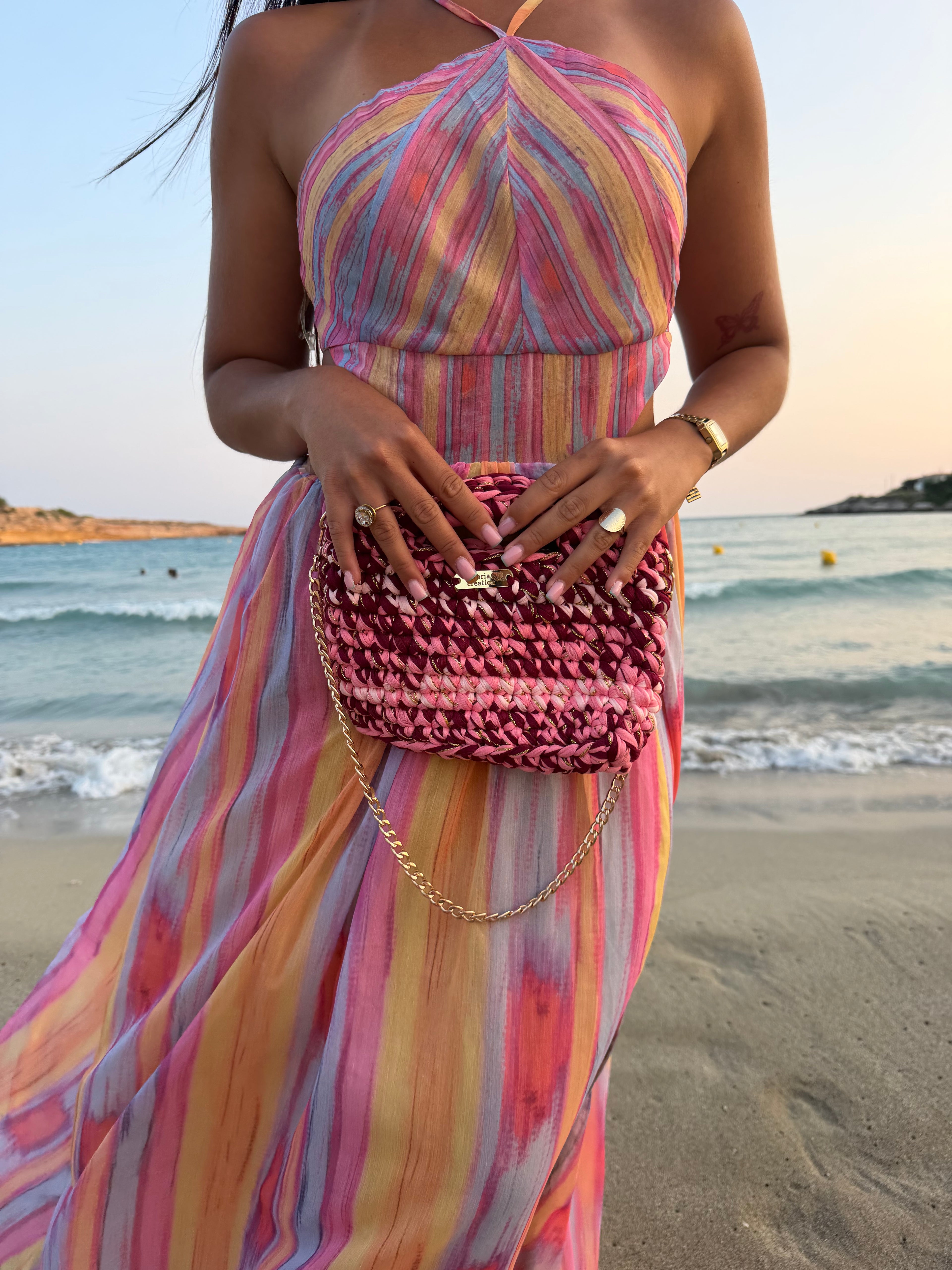 Sac à main Dolce Vita bordeaux, rose, dorée