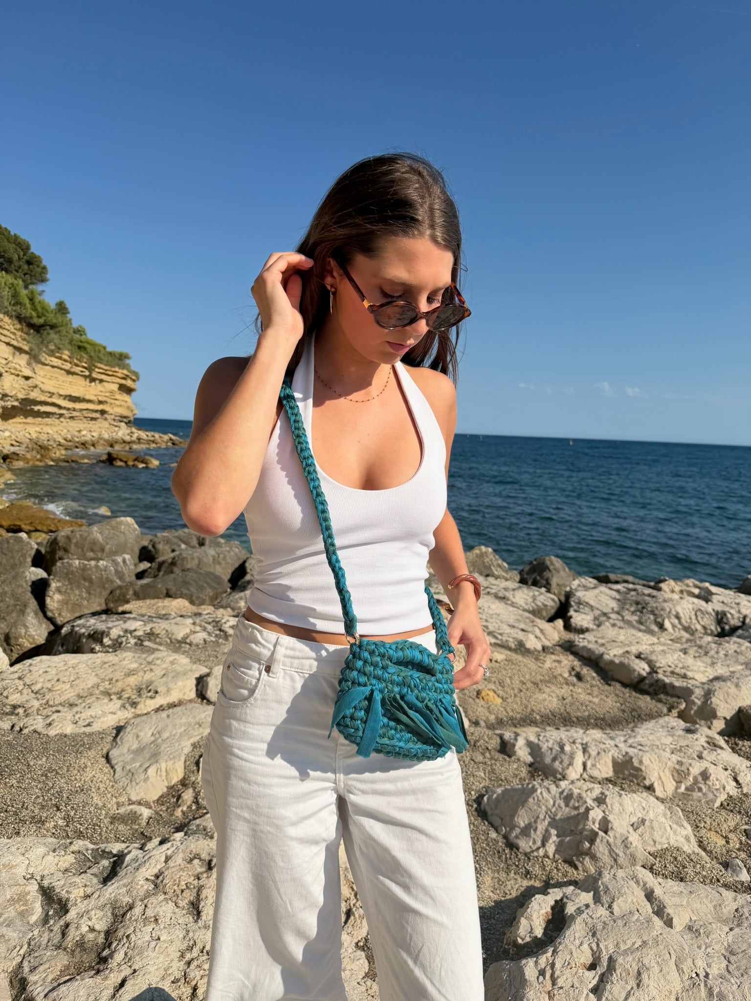 Sac bandoulière Alya Vert et Bleu