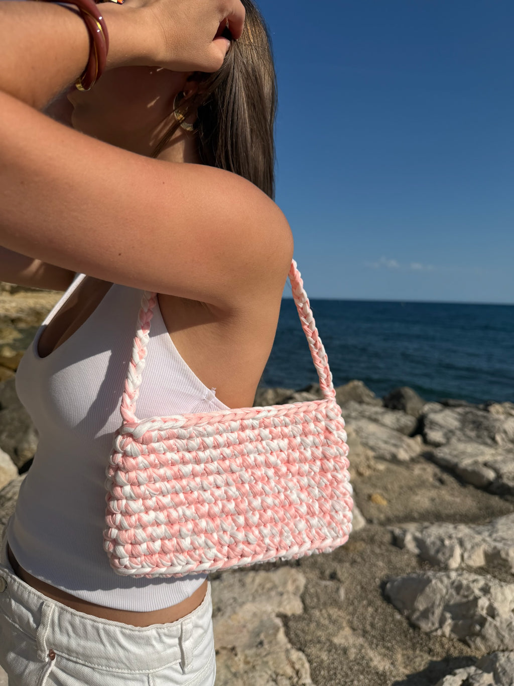 Sac épaule Alba Rose et Blanc