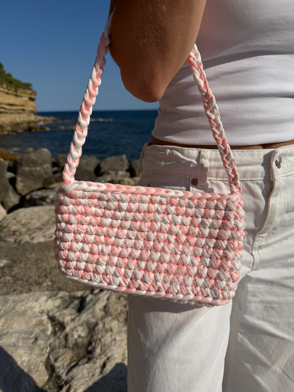 Sac épaule Alba Rose et Blanc