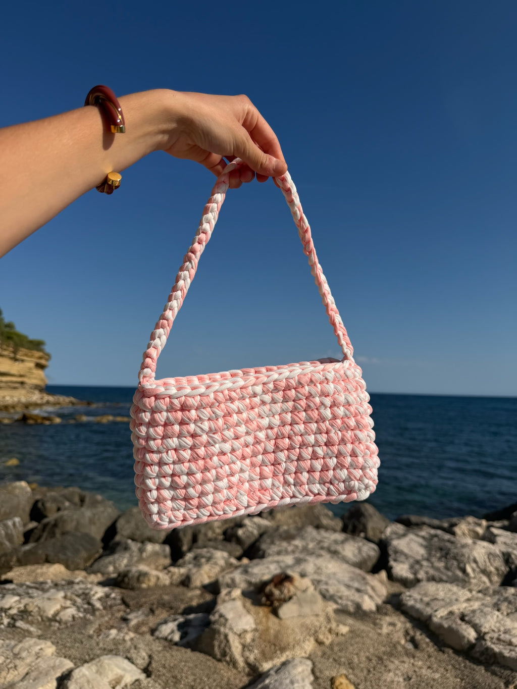 Sac épaule Alba Rose et Blanc