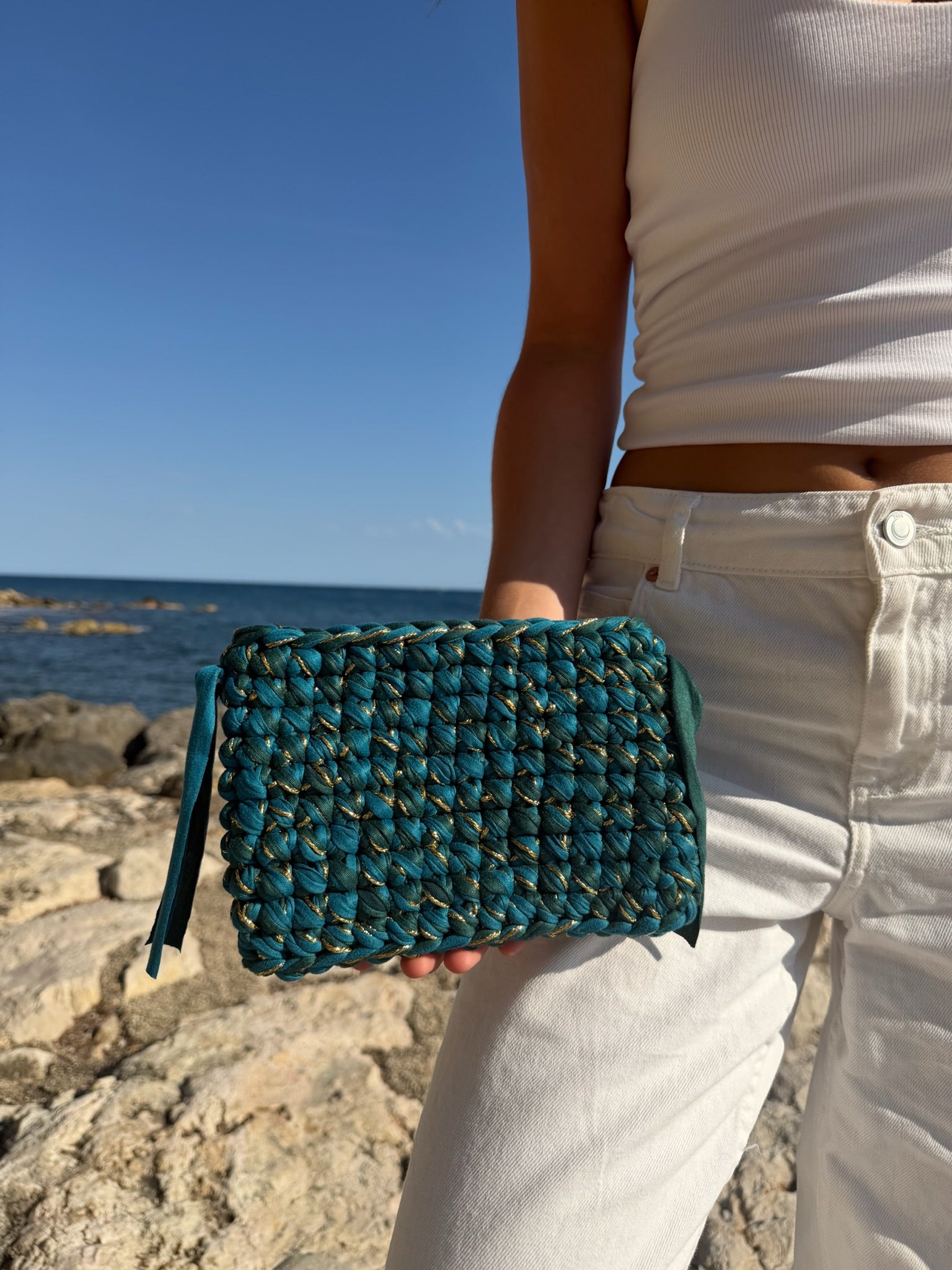 Pochette Élora Vert et bleu doré