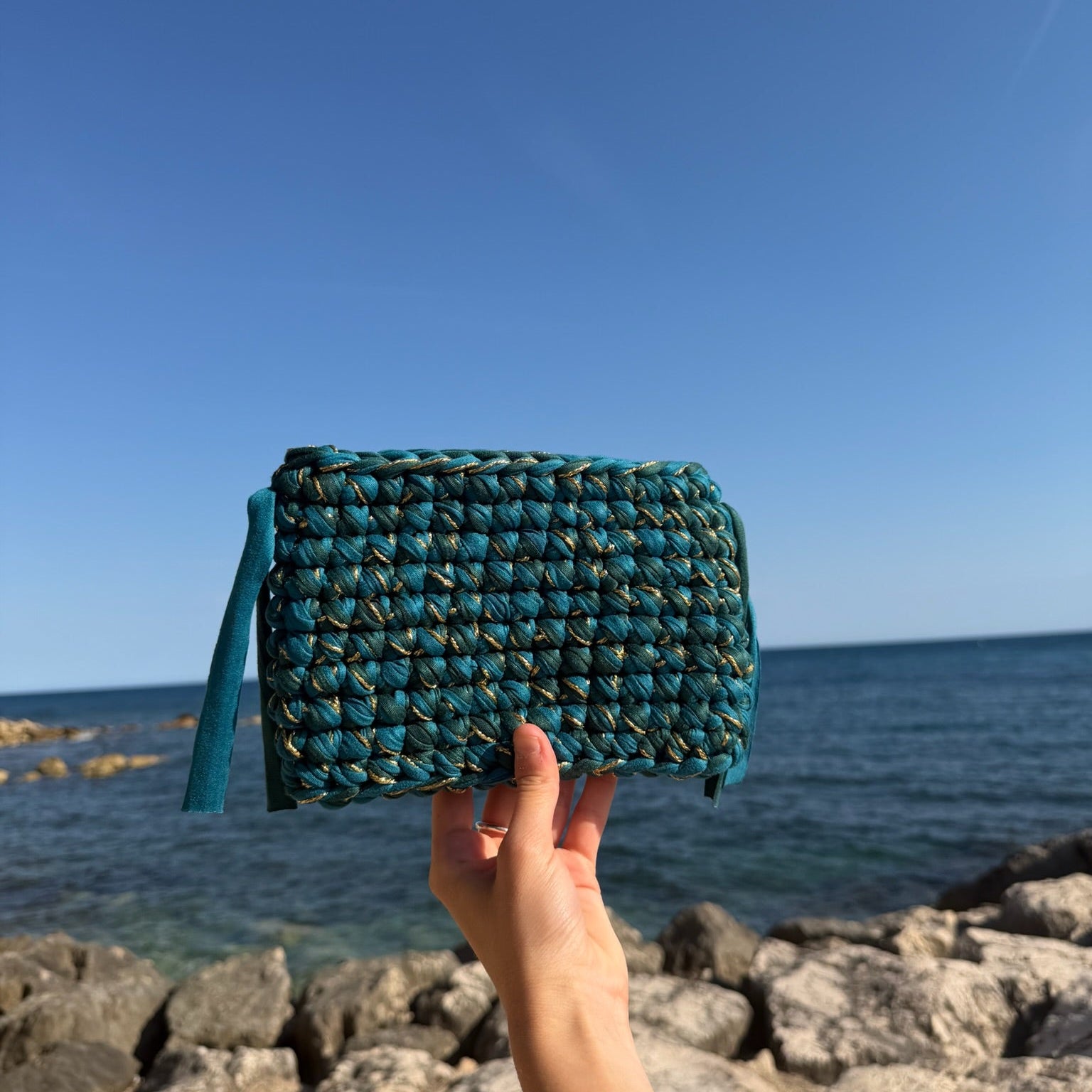 Pochette Élora Vert et bleu doré