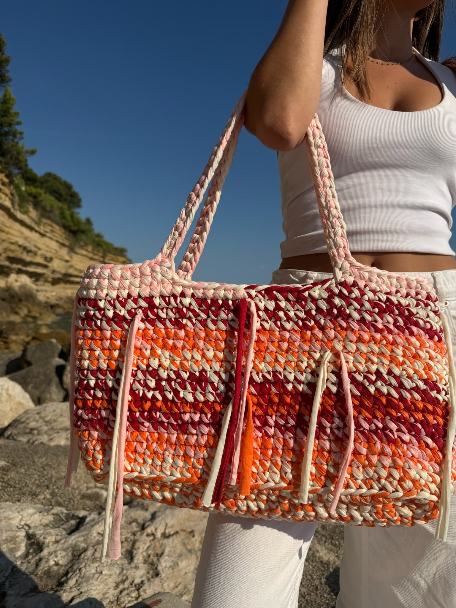 Sac cabas Solène Orange, Rose, Rouge et blanc