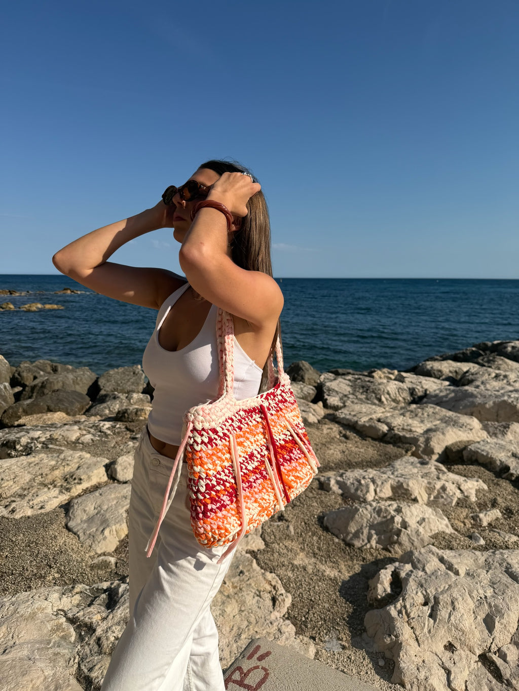 Sac cabas Solène Orange, Rose, Rouge et blanc