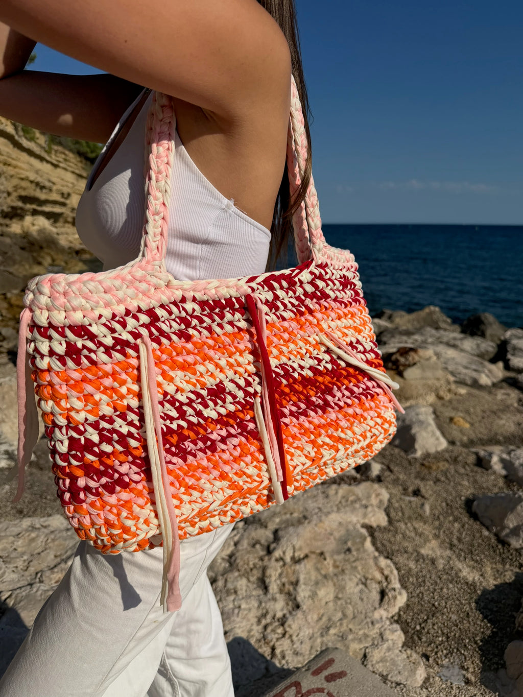 Sac cabas Solène Orange, Rose, Rouge et blanc