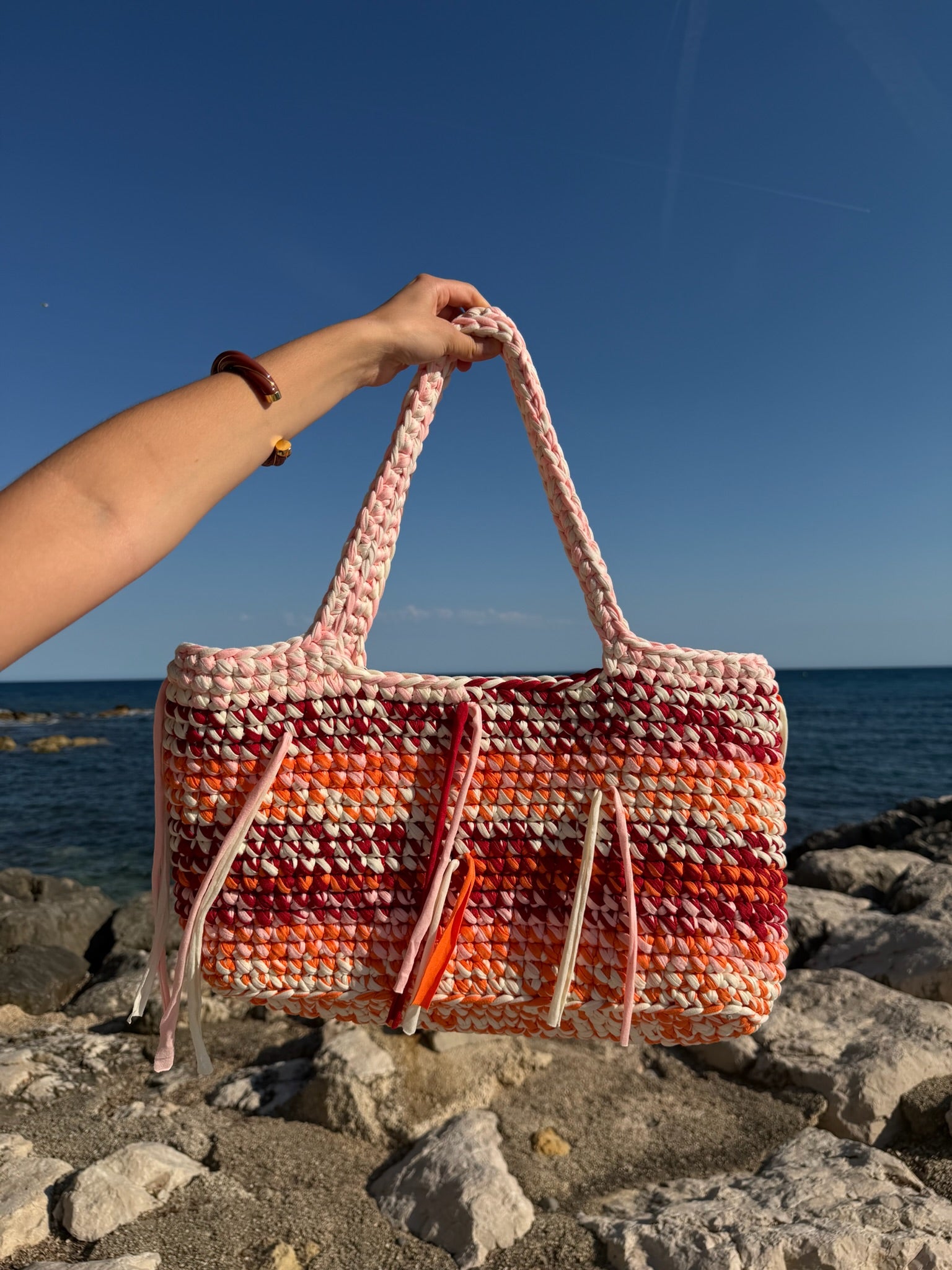 Sac cabas Solène Orange, Rose, Rouge et blanc