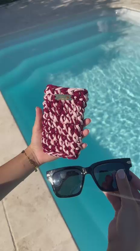Étui à lunettes bordeaux et rose