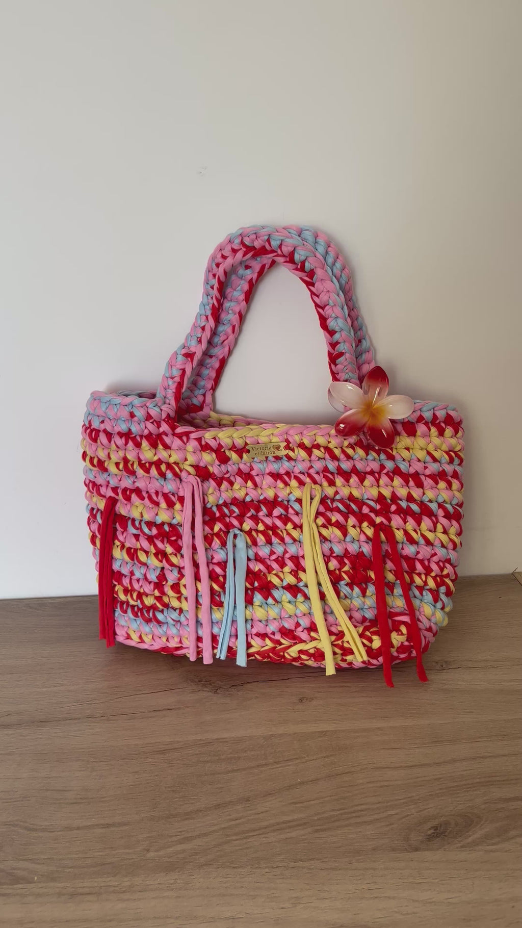 Sac Cabas Solène en Rose, Orange, Jaune & Bleu
